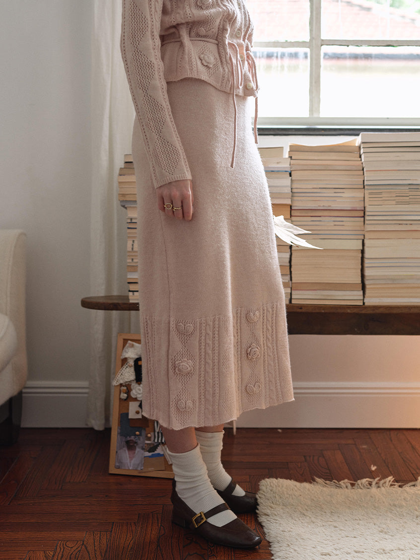 Lusa Floral Embroidery Knit Midi Skirt
