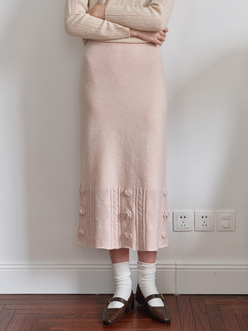 Lusa Floral Embroidery Knit Midi Skirt