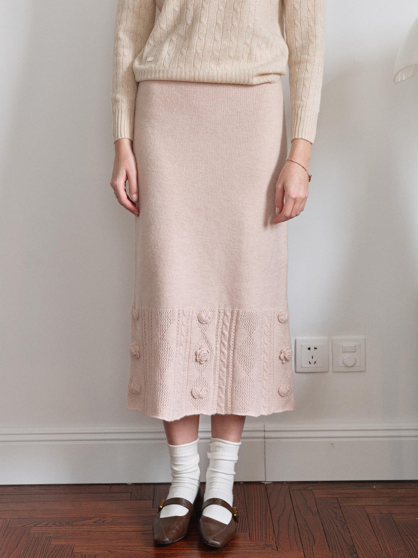 Lusa Floral Embroidery Knit Midi Skirt