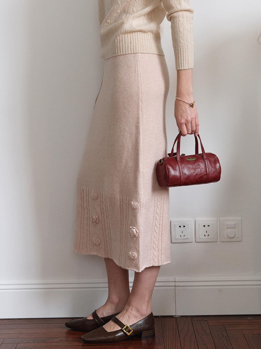 Lusa Floral Embroidery Knit Midi Skirt