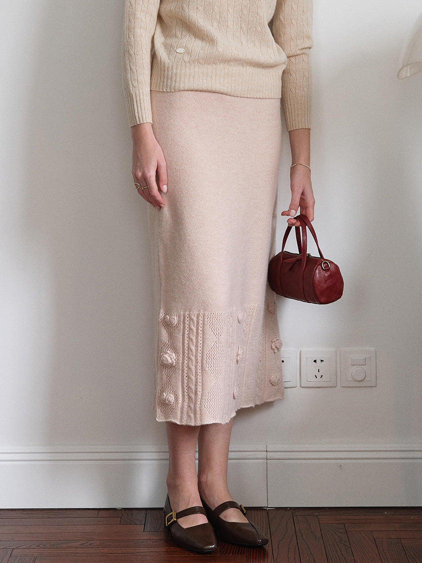 Lusa Floral Embroidery Knit Midi Skirt
