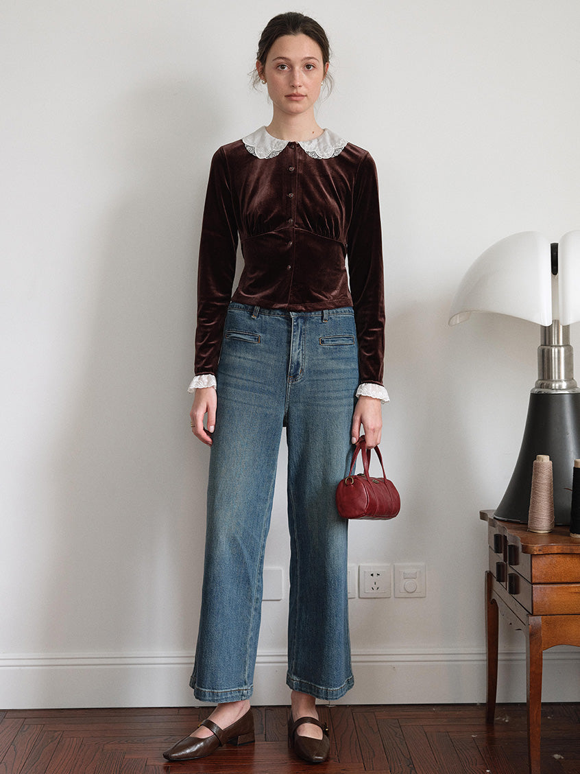 Carlota Lace Peter Pan Collar Velvet Blouse