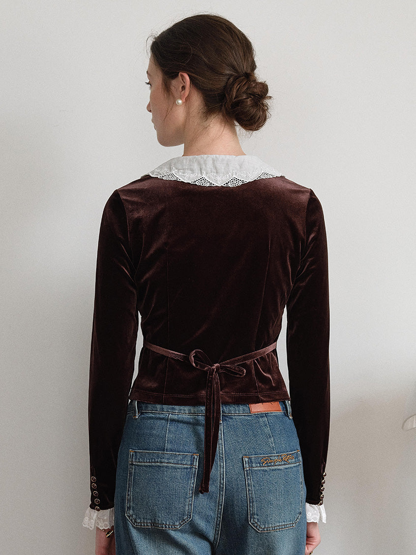Carlota Lace Peter Pan Collar Velvet Blouse