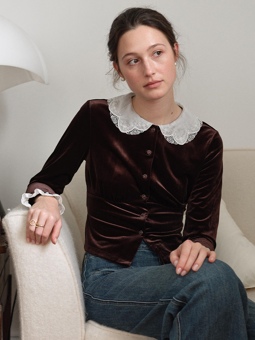Carlota Lace Peter Pan Collar Velvet Blouse