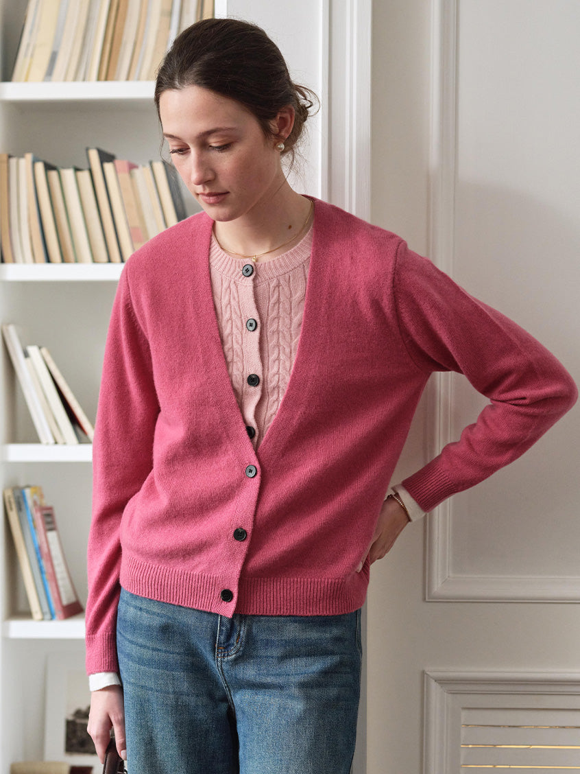 Ainhoa 100%Wool Drop Shoulder Versatile Cardigan Rosy Pink