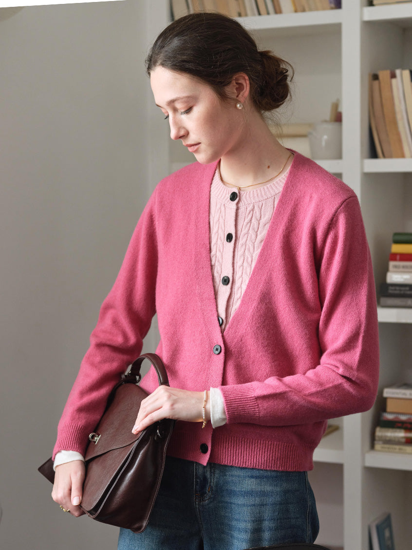 Ainhoa 100%Wool Drop Shoulder Versatile Cardigan Rosy Pink