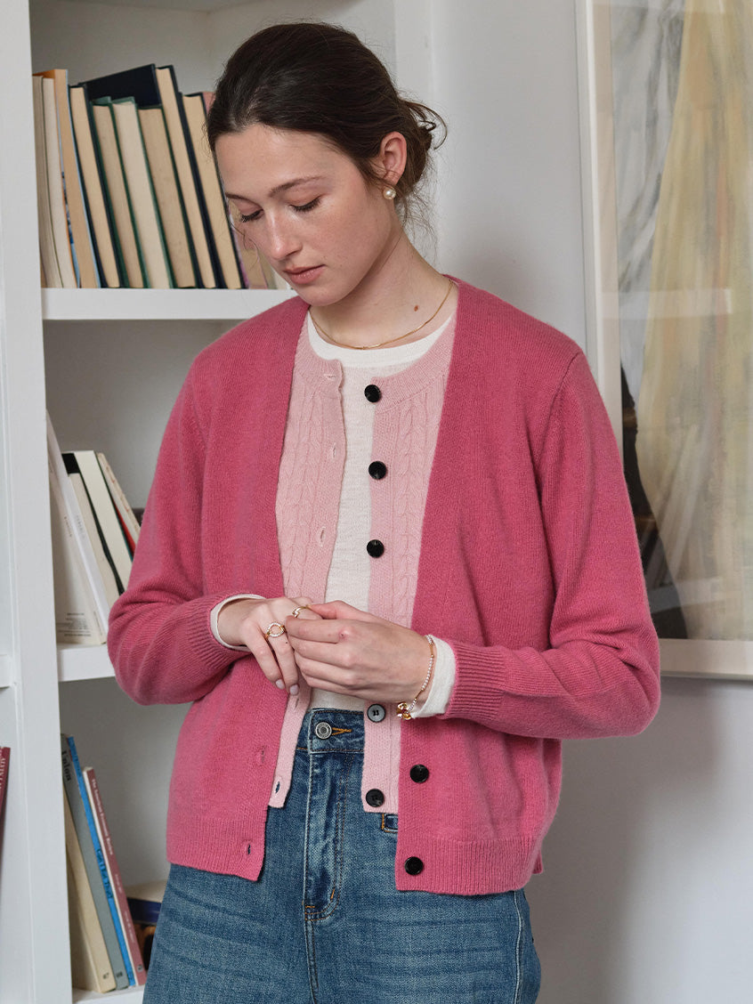 Ainhoa 100%Wool Drop Shoulder Versatile Cardigan Rosy Pink