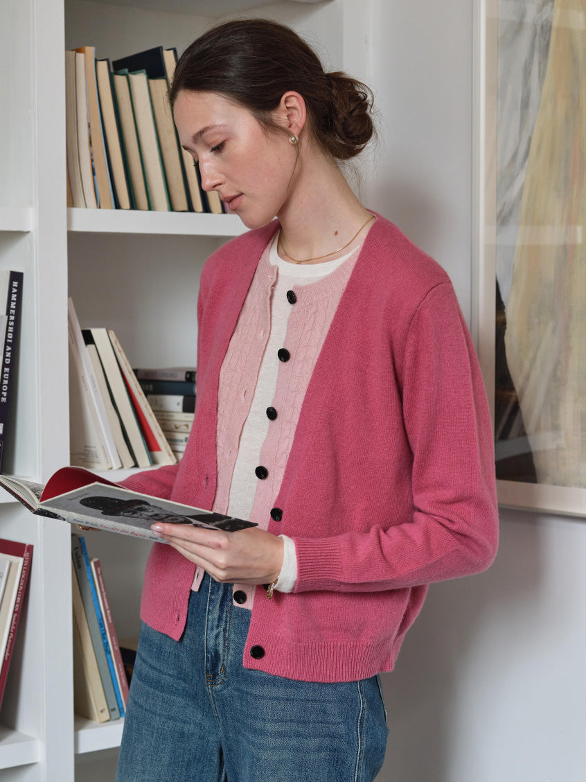 Ainhoa 100%Wool Drop Shoulder Versatile Cardigan Rosy Pink