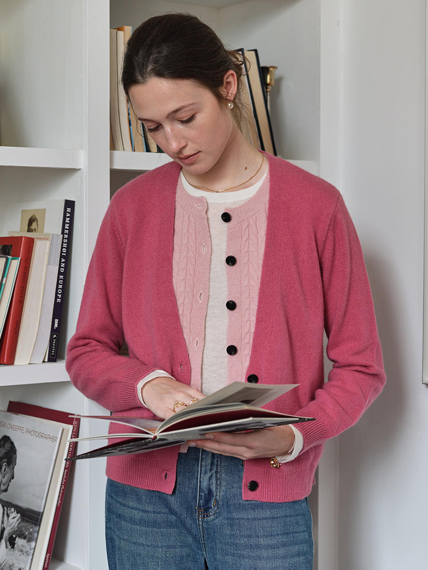 Ainhoa 100%Wool Drop Shoulder Versatile Cardigan Rosy Pink