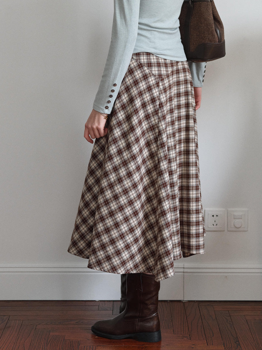 Varvara 100% Cotton Irregular-Hem Plaid Midi Skirt