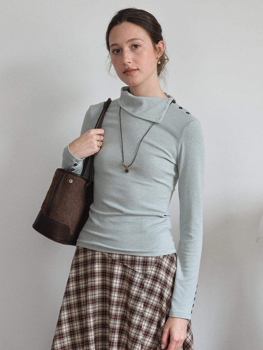 Janina Draped Collar Slim-Fit Ruched Top