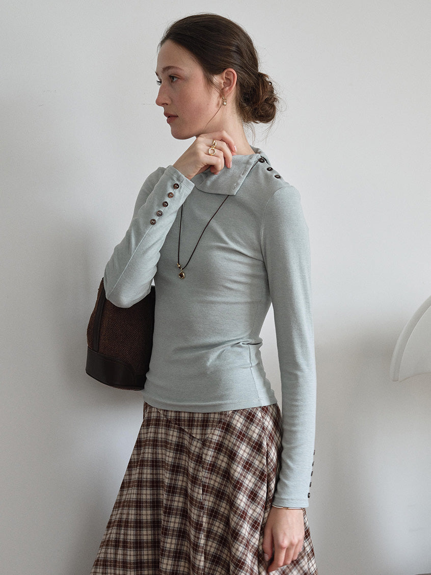 Janina Draped Collar Slim-Fit Ruched Top