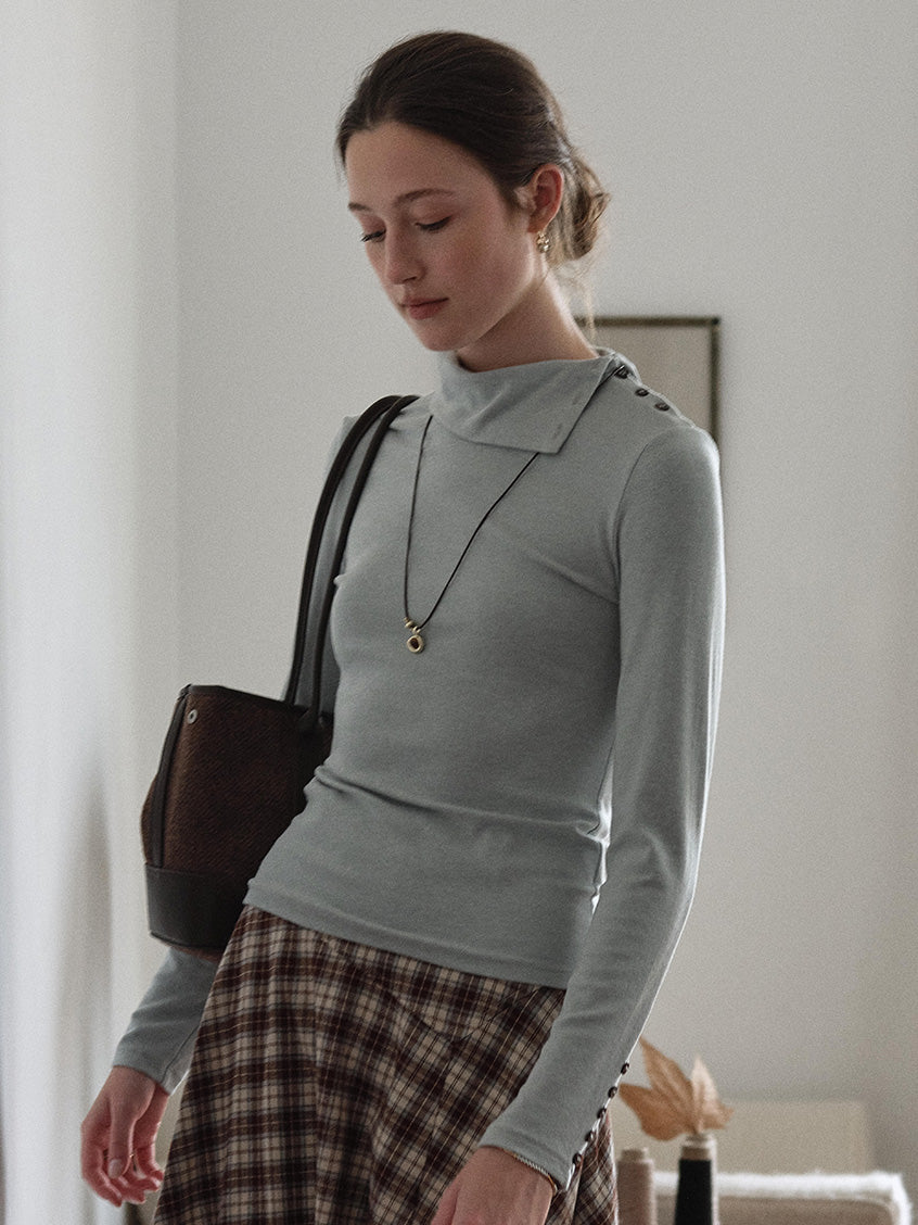 Janina Draped Collar Slim-Fit Ruched Top