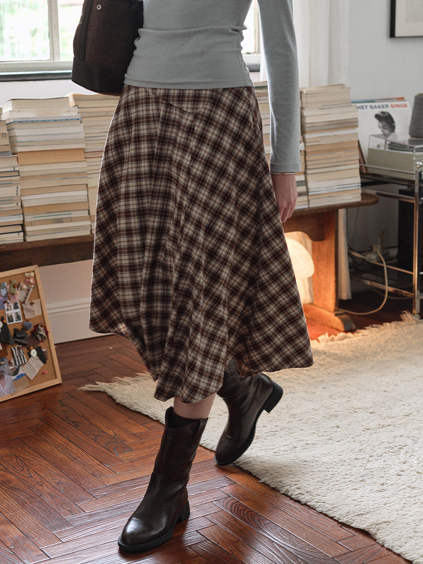 Varvara 100% Cotton Irregular-Hem Plaid Midi Skirt
