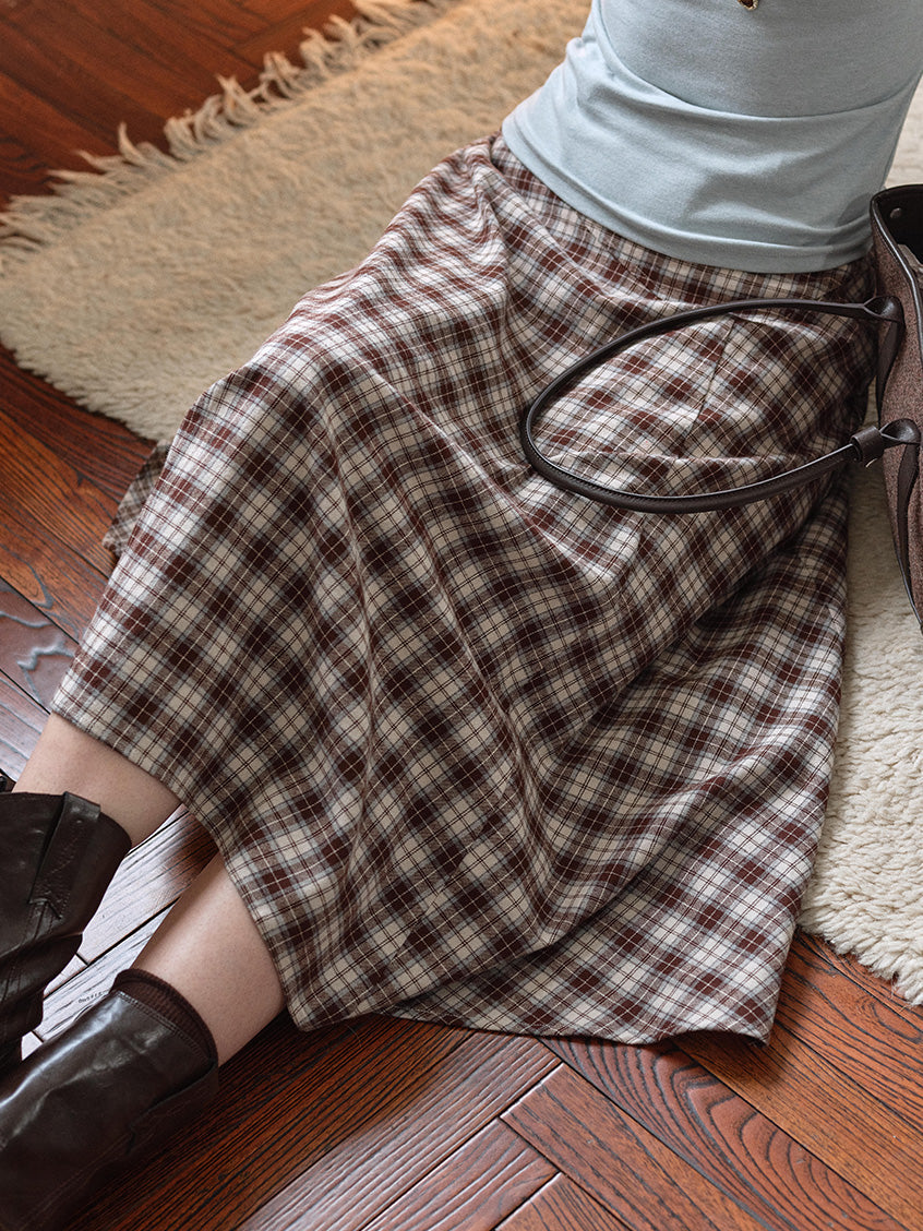 Varvara 100% Cotton Irregular-Hem Plaid Midi Skirt