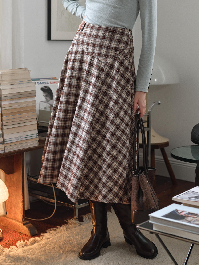 Varvara 100% Cotton Irregular-Hem Plaid Midi Skirt