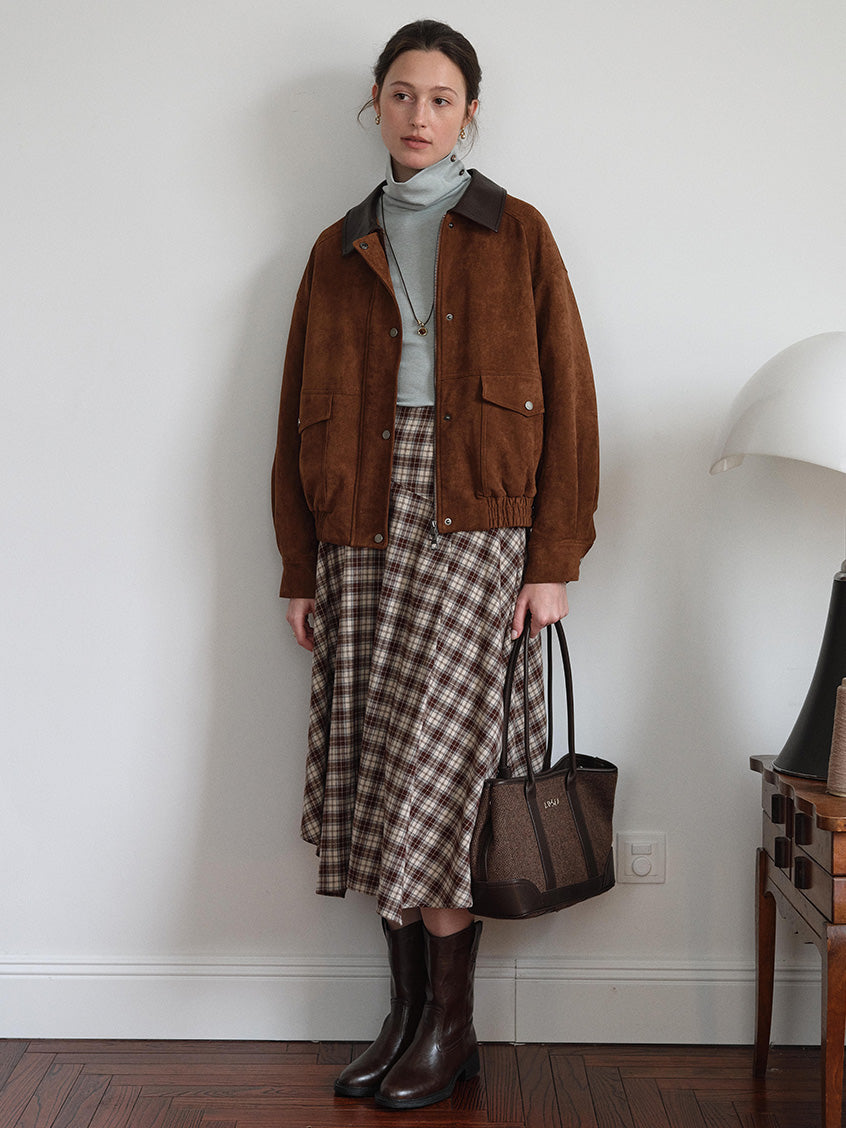Lou Contrast-Collar Faux-Suede Zip Barn Jacket