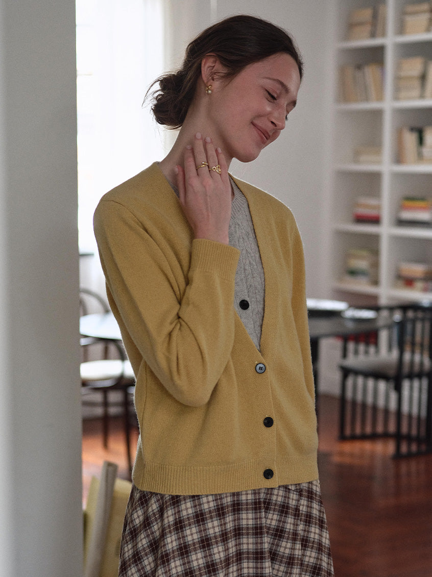 Ainhoa 100%Wool Drop Shoulder Versatile Cardigan Yellow