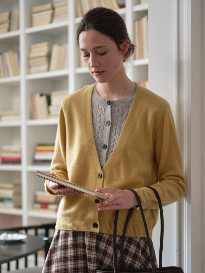 Ainhoa 100%Wool Drop Shoulder Versatile Cardigan Yellow