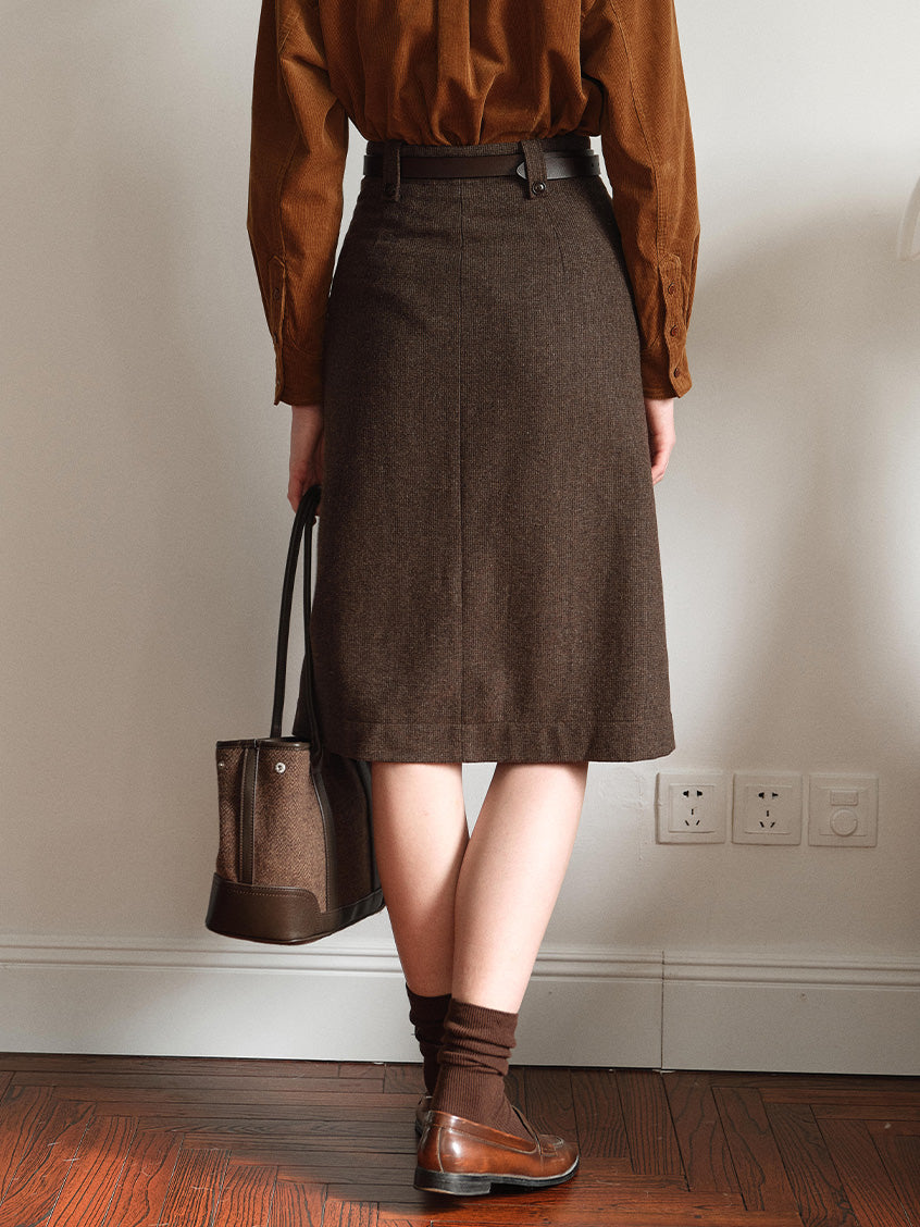 Zeta Pocket Button Front-Slit A-Line Midi Skirt