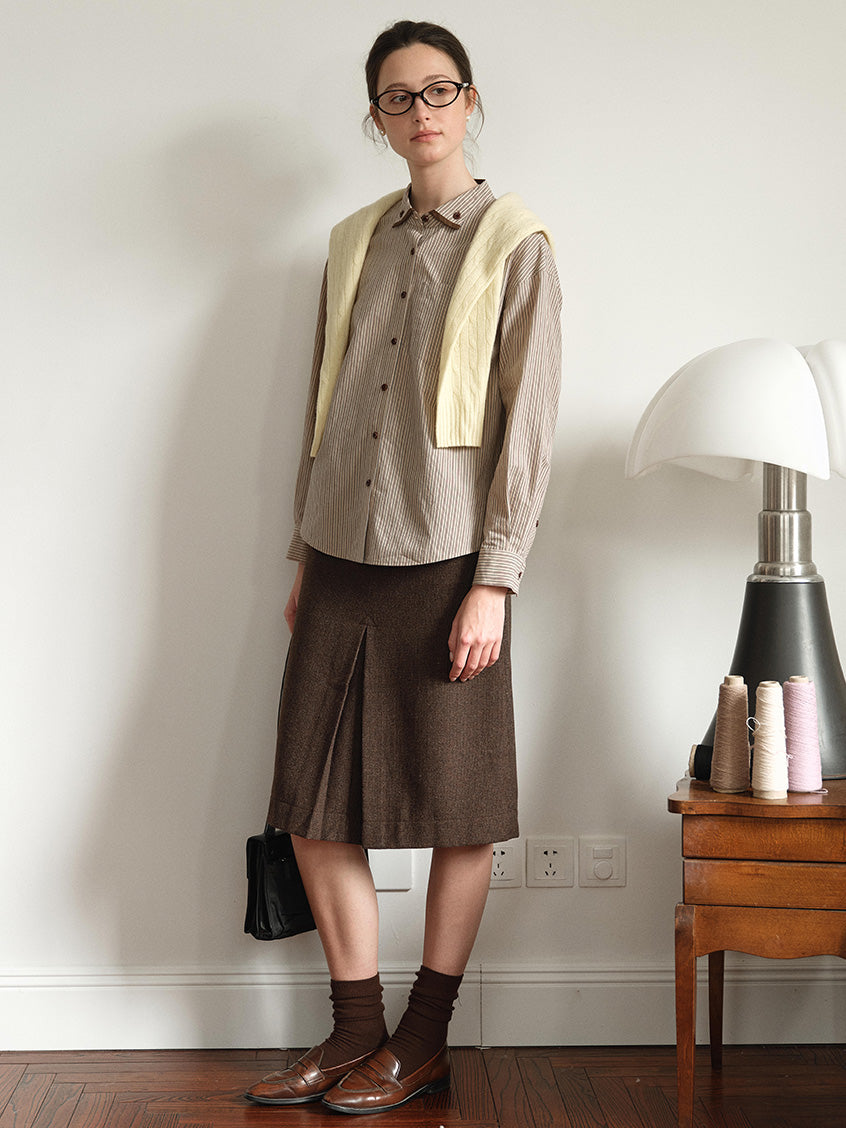 Aine 100%Cotton Contrast-Trim Pinstripe Shirt