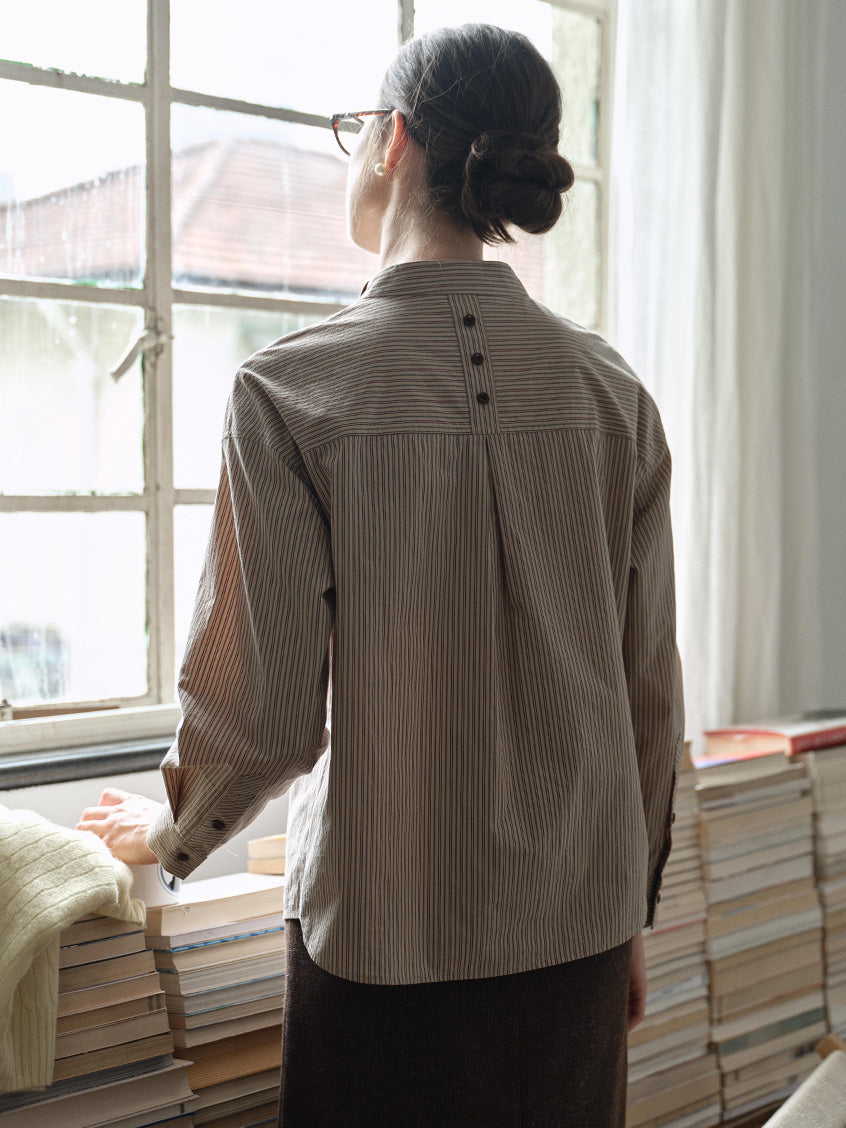 Aine 100%Cotton Contrast-Trim Pinstripe Shirt