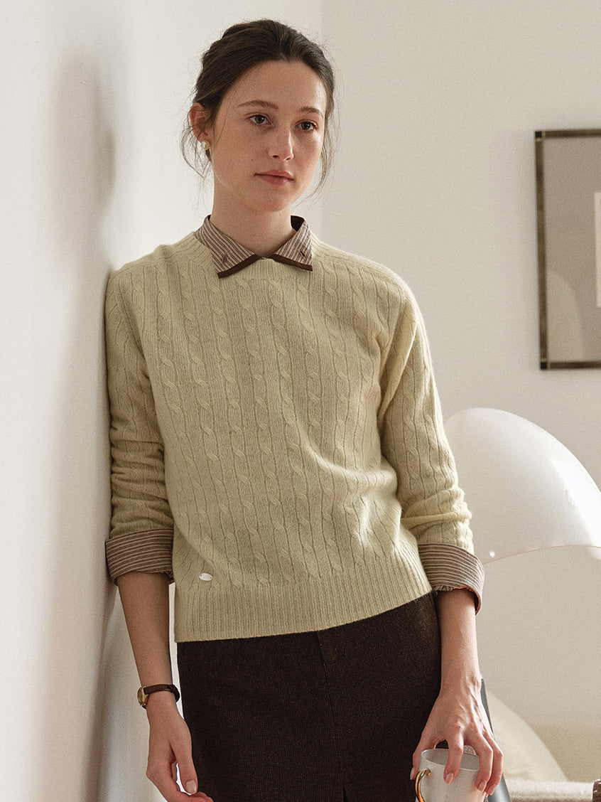 Shay Cable-Knit Lightweight Wool-Cashmere Sweater Yellow