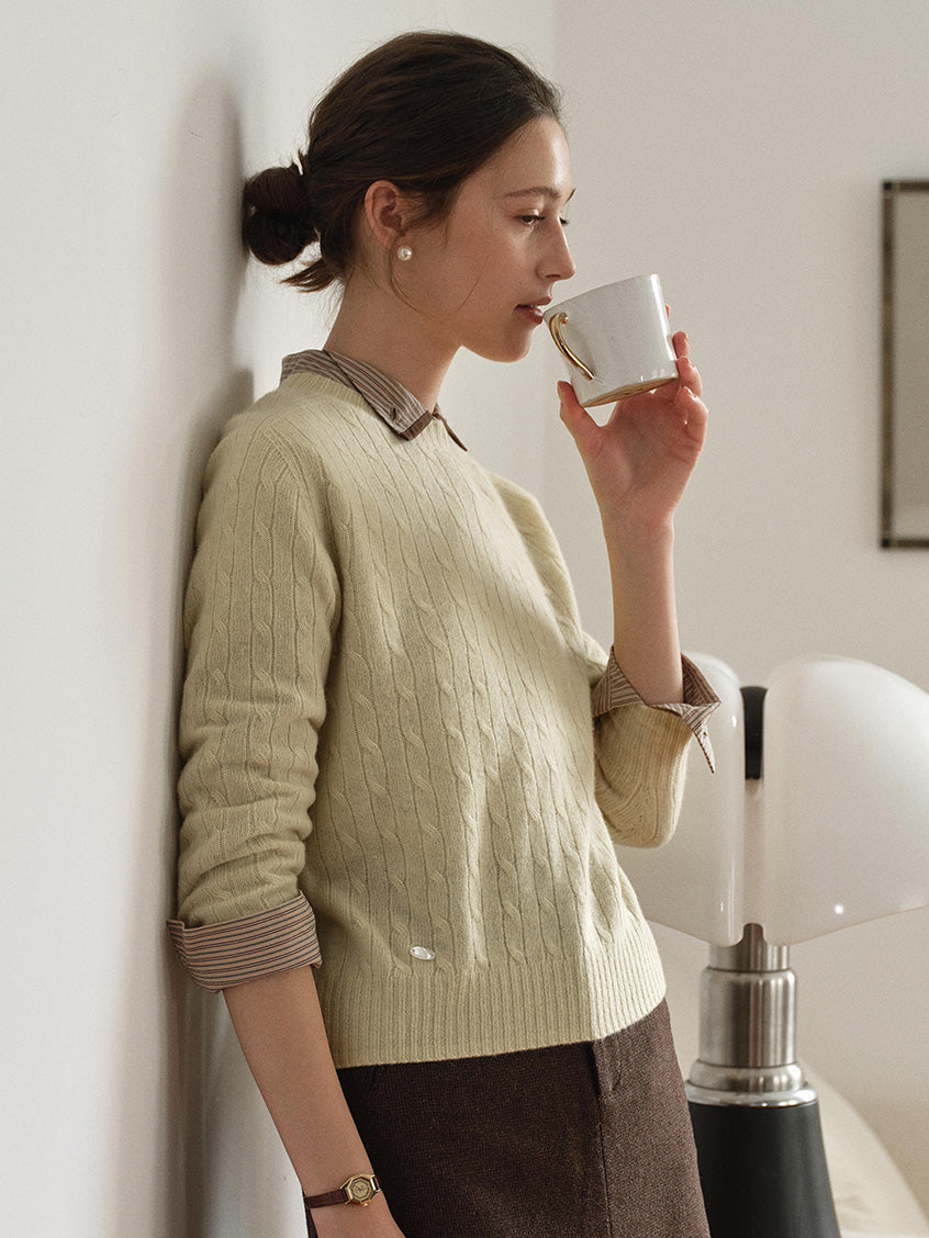 Shay Cable-Knit Lightweight Wool-Cashmere Sweater Yellow