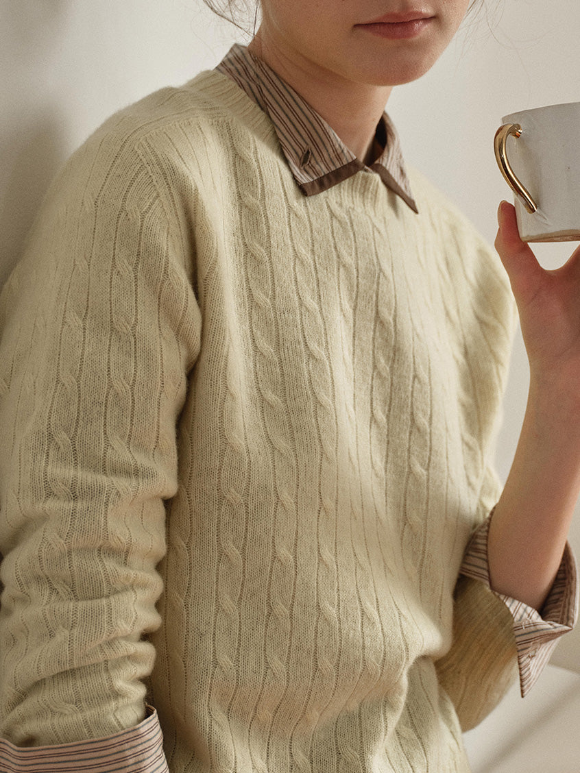 Shay Cable-Knit Lightweight Wool-Cashmere Sweater Yellow