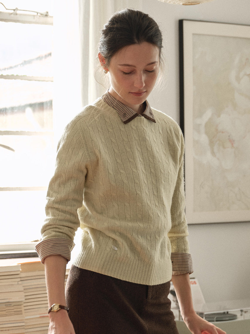 Shay Cable-Knit Lightweight Wool-Cashmere Sweater Yellow