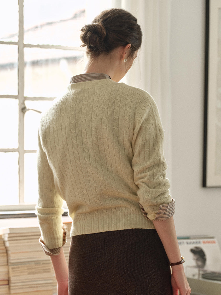 Shay Cable-Knit Lightweight Wool-Cashmere Sweater Yellow