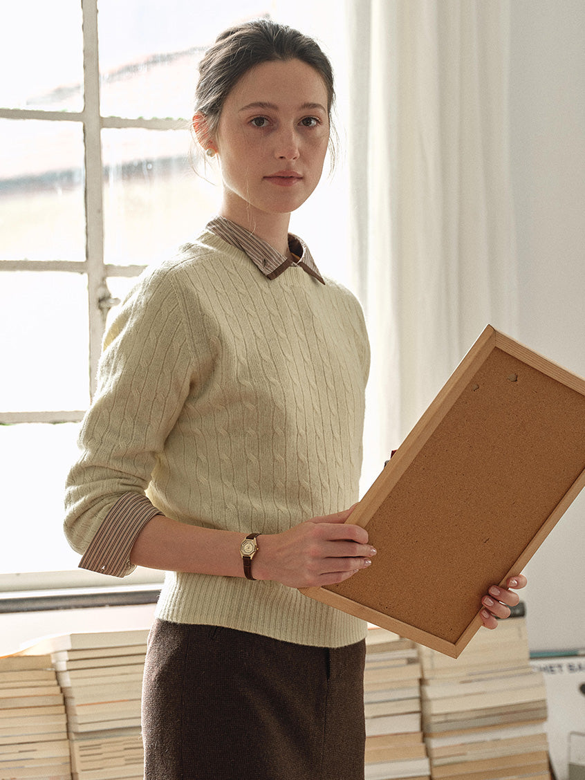 Shay Cable-Knit Lightweight Wool-Cashmere Sweater Yellow