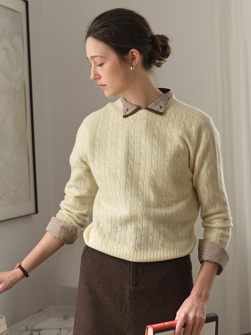 Shay Cable-Knit Lightweight Wool-Cashmere Sweater Yellow