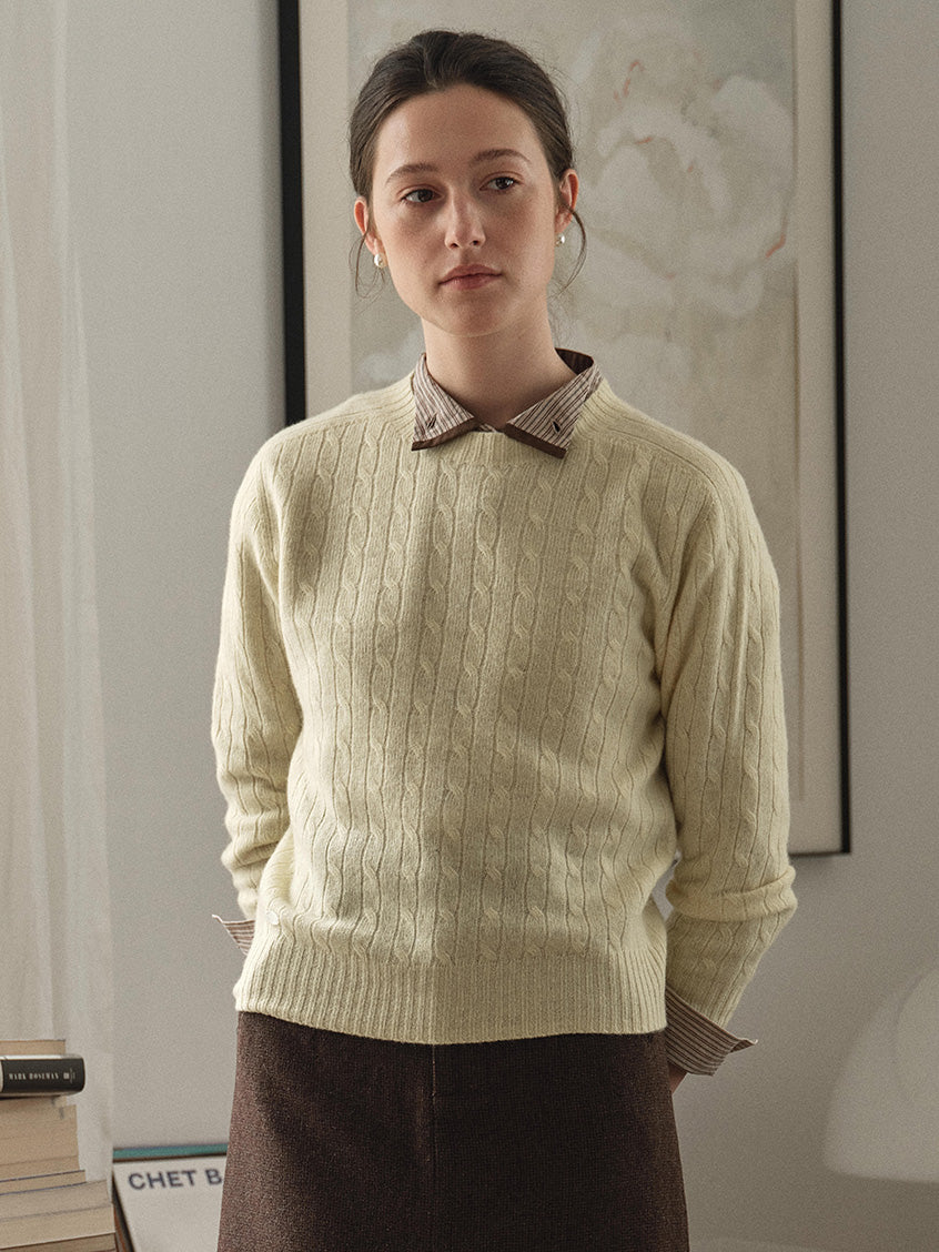 Shay Cable-Knit Lightweight Wool-Cashmere Sweater Yellow