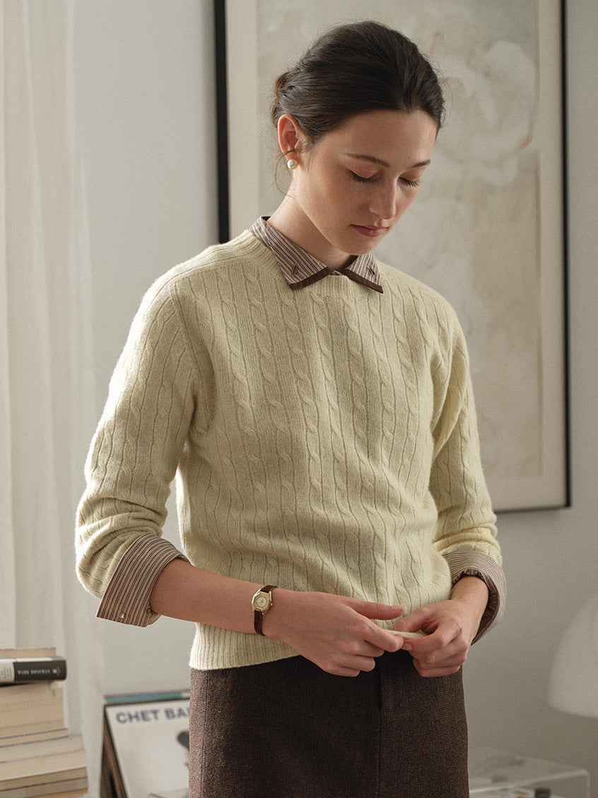 Shay Cable-Knit Lightweight Wool-Cashmere Sweater Yellow