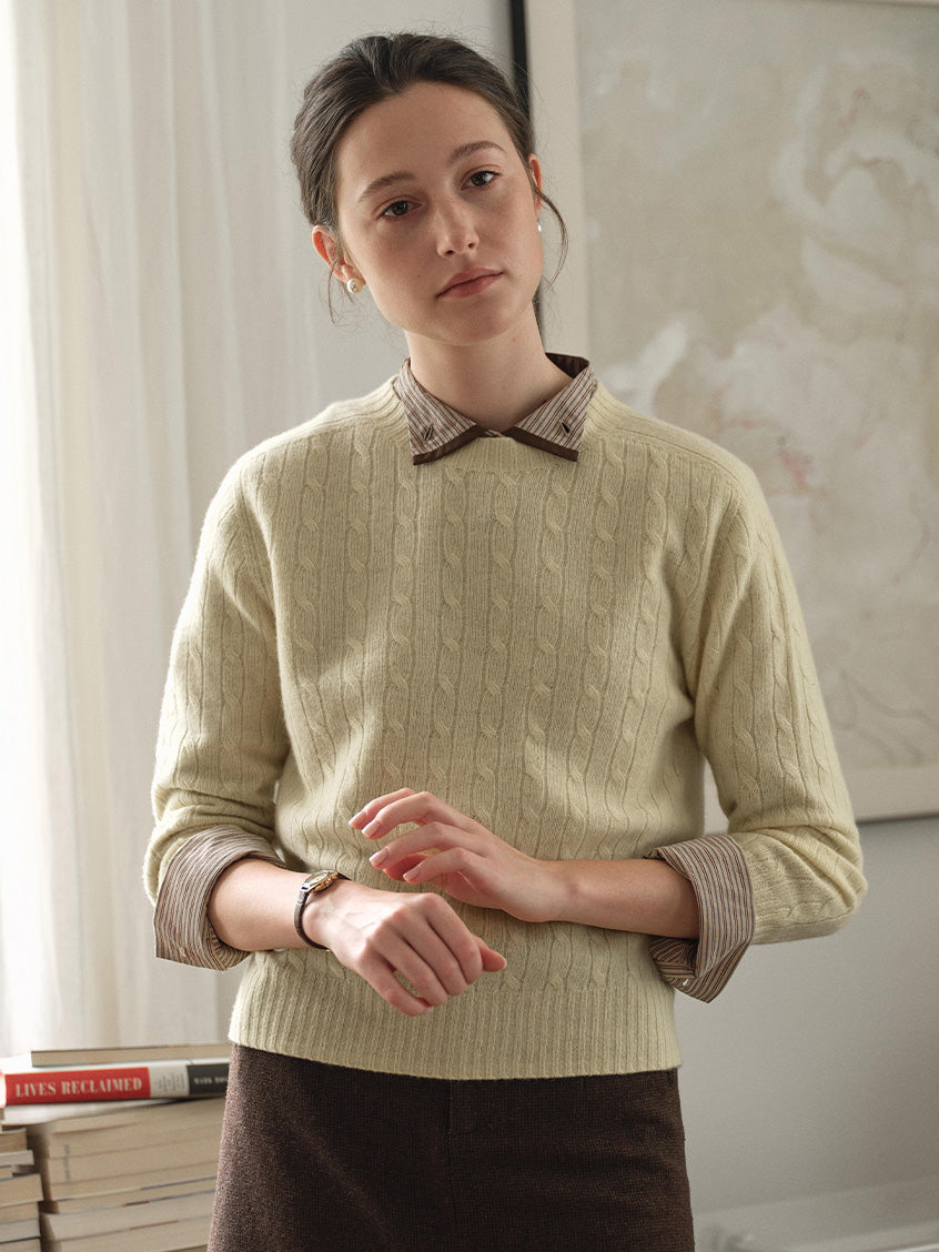 Shay Cable-Knit Lightweight Wool-Cashmere Sweater Yellow