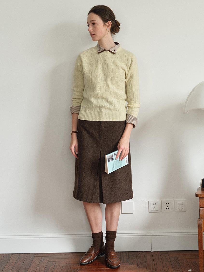 Zeta Pocket Button Front-Slit A-Line Midi Skirt