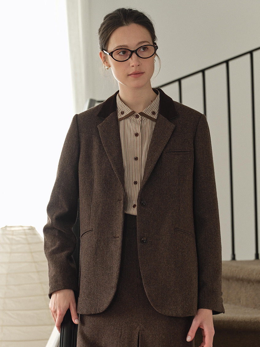Zeta Lapel Collar Flap-Pocket Textured Blazer