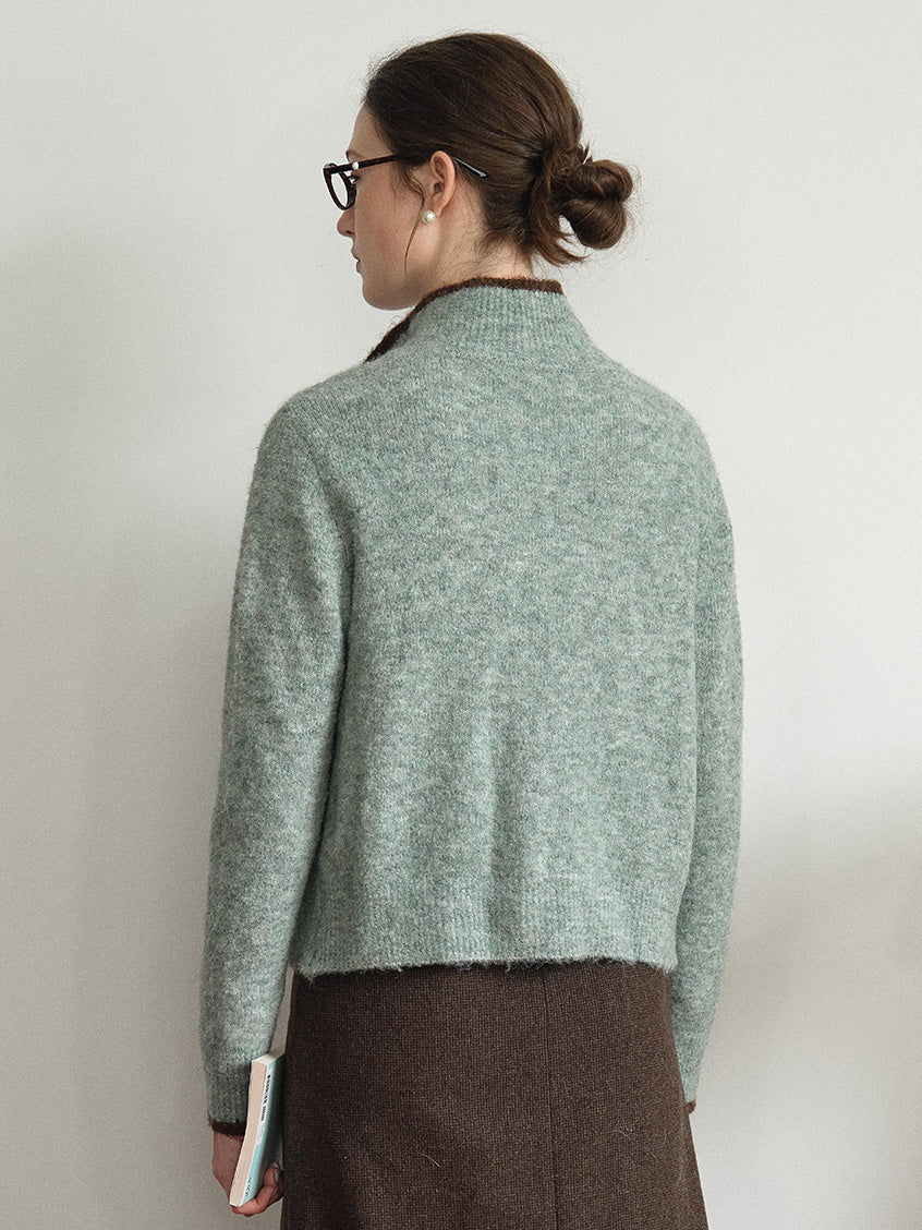 Kalliope Faux-Horn Button Contrast-Trim Cardigan