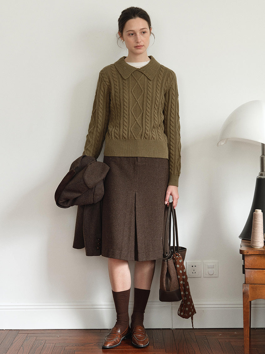 Zeta Pocket Button Front-Slit A-Line Midi Skirt