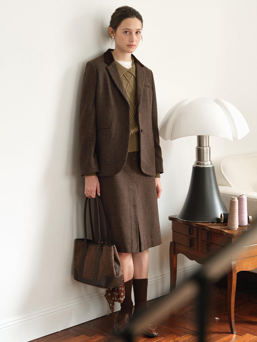 Zemira Lapel Collar Cable Knit Sweater