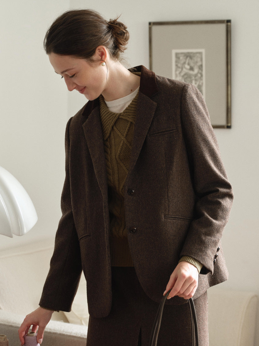 Zeta Lapel Collar Flap-Pocket Textured Blazer