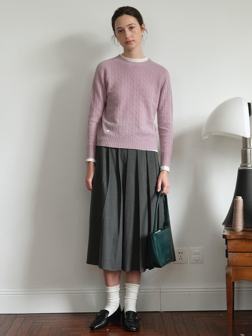 Shay Cable-Knit Lightweight Wool-Cashmere Sweater Purple