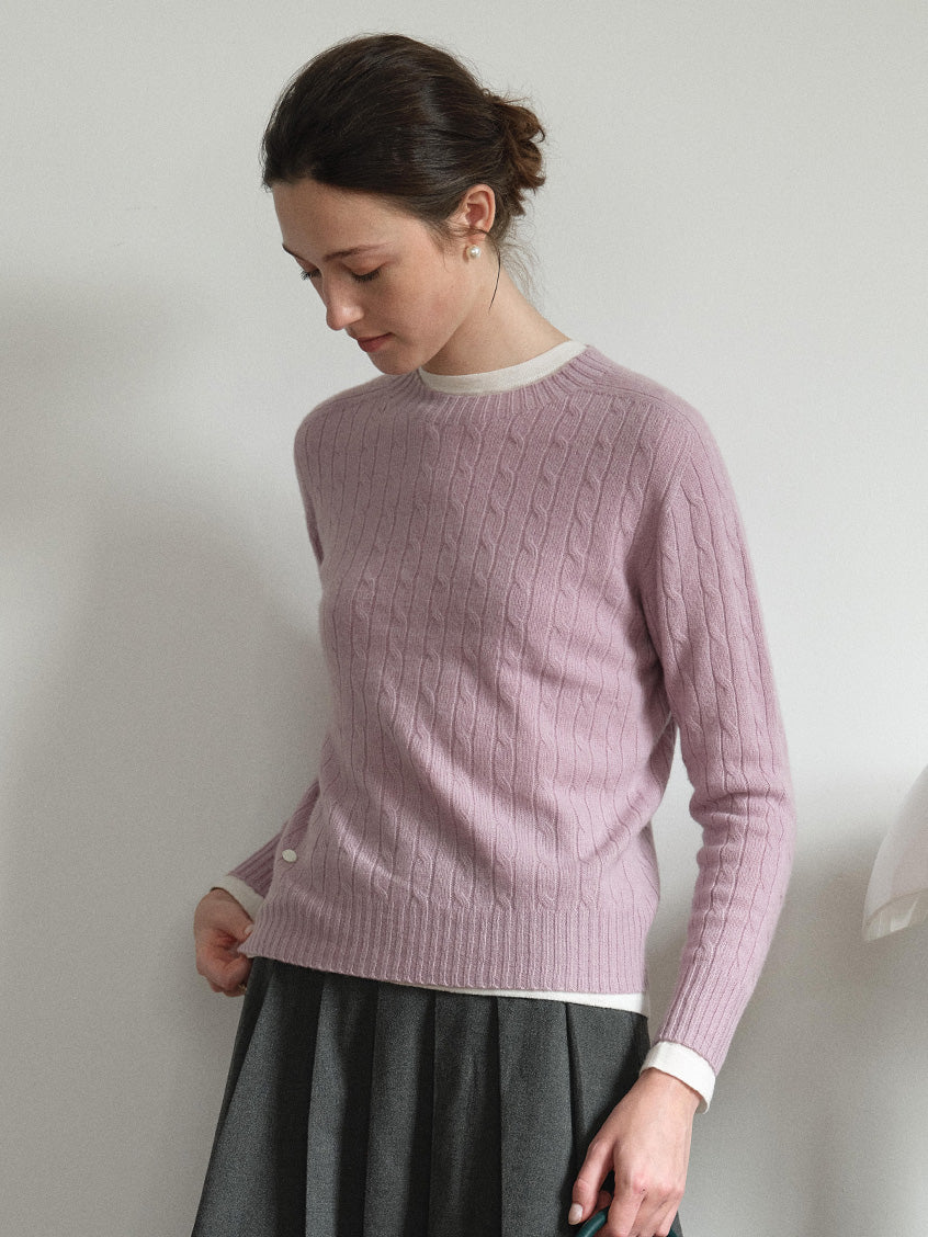 Shay Cable-Knit Lightweight Wool-Cashmere Sweater Purple