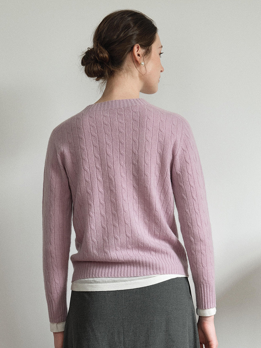 Shay Cable-Knit Lightweight Wool-Cashmere Sweater Purple