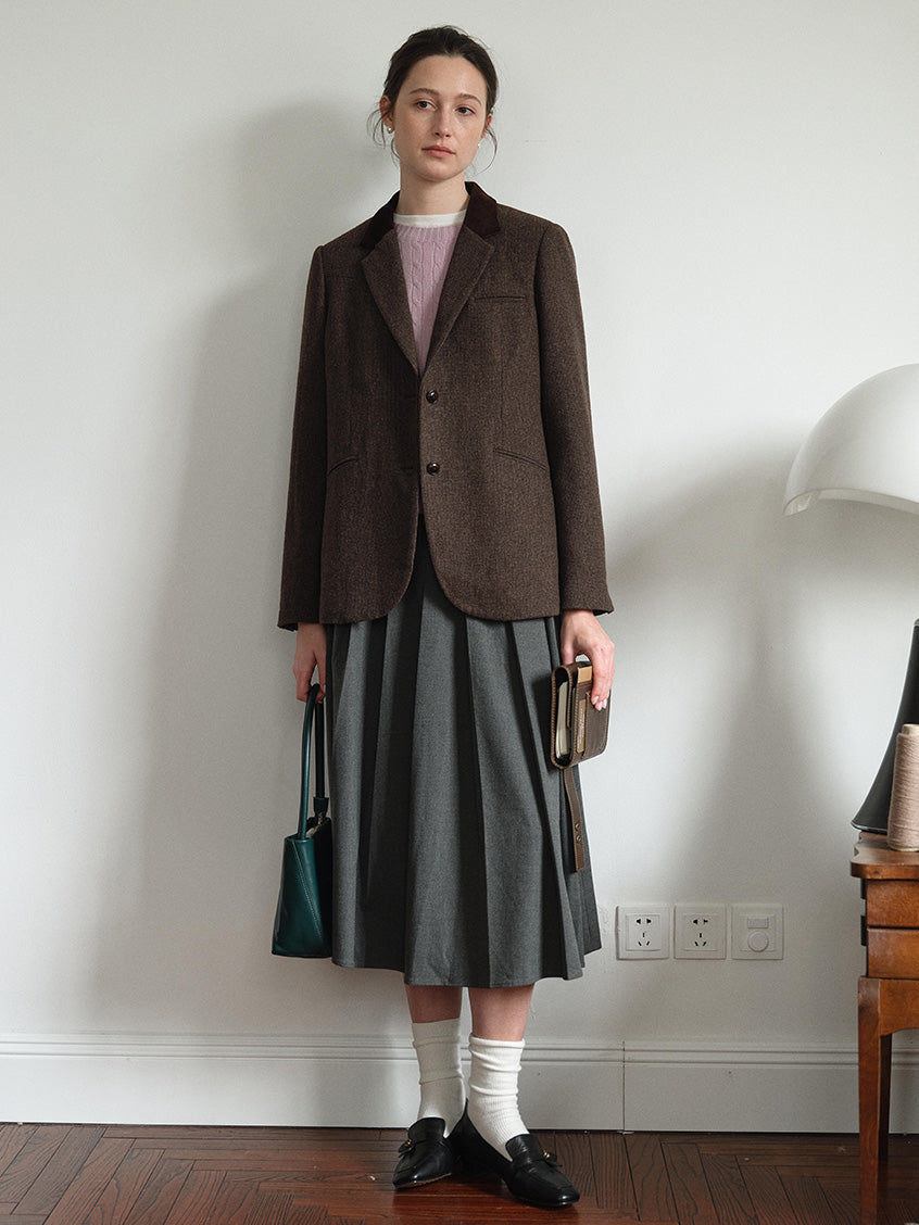 Zeta Lapel Collar Flap-Pocket Textured Blazer