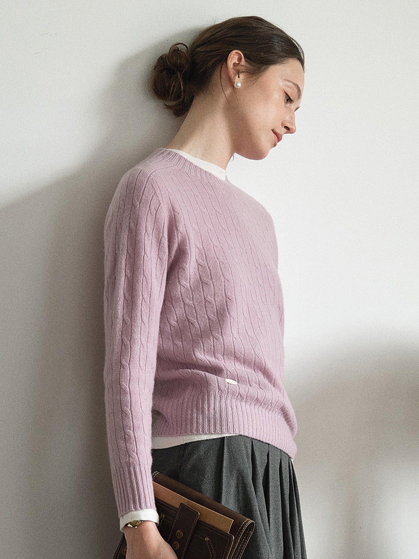 Shay Cable-Knit Lightweight Wool-Cashmere Sweater Purple