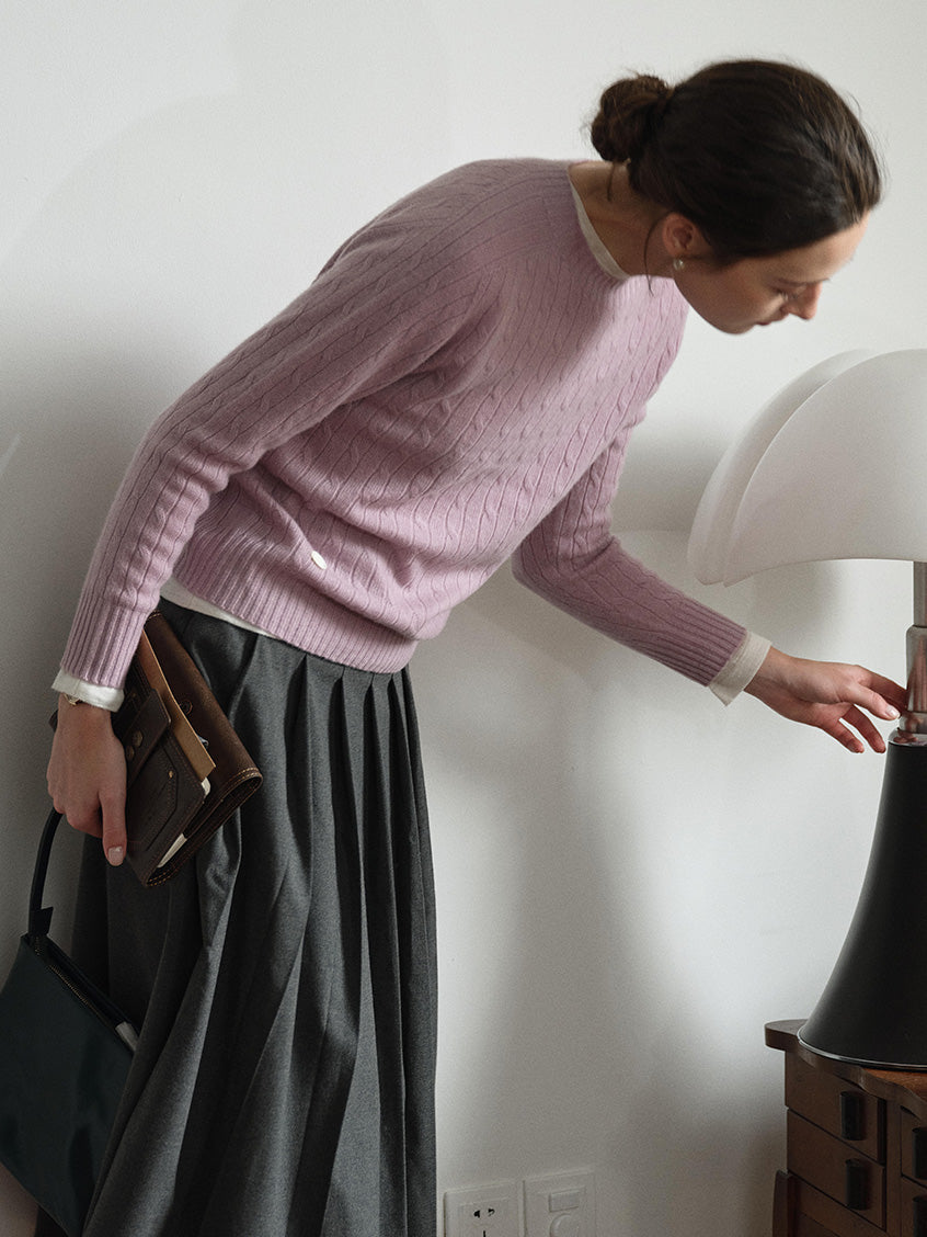 Shay Cable-Knit Lightweight Wool-Cashmere Sweater Purple
