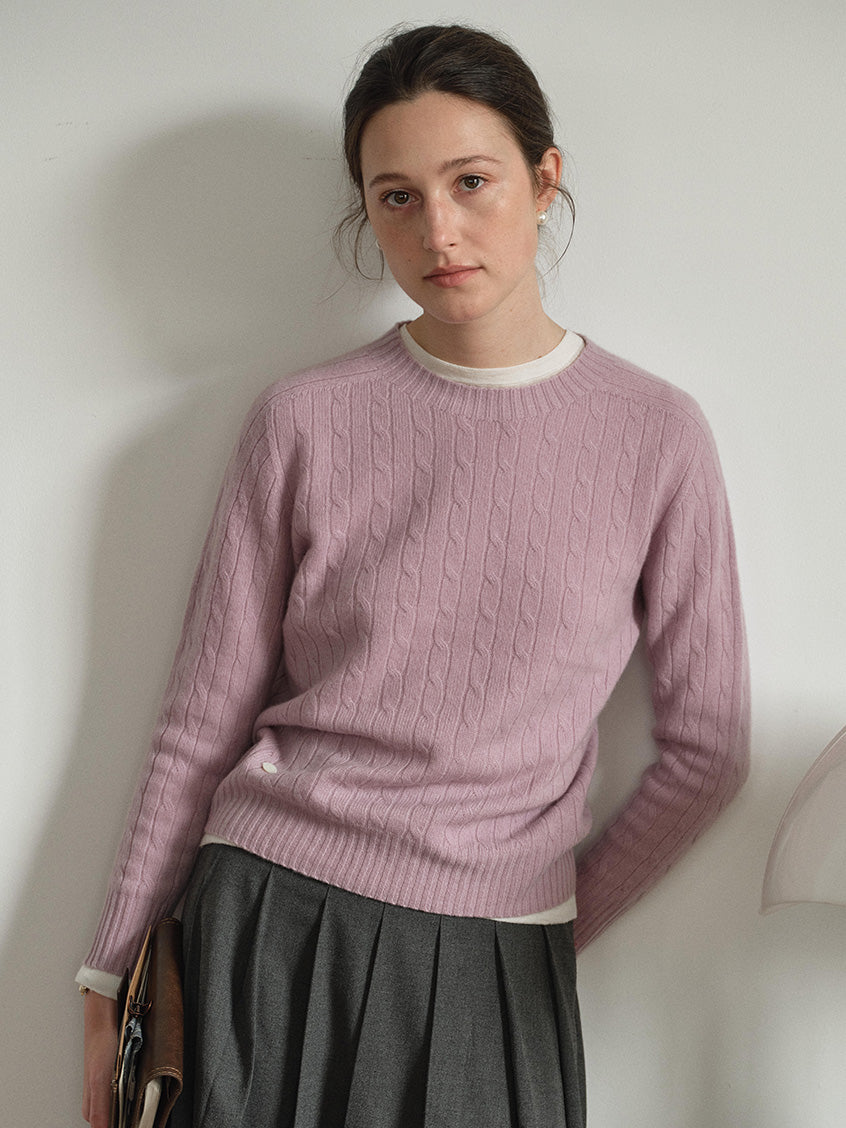 Shay Cable-Knit Lightweight Wool-Cashmere Sweater Purple