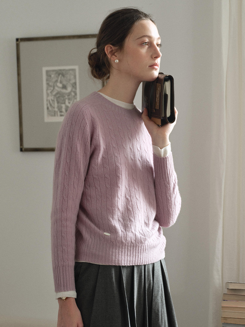 Shay Cable-Knit Lightweight Wool-Cashmere Sweater Purple
